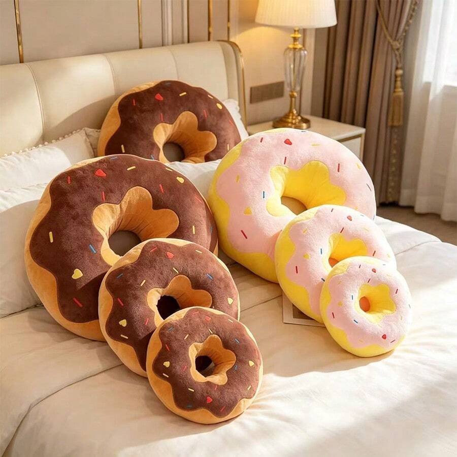 1pc Plush Donut Pillow, Donut Seat Cushion, Soft Doll Doll, Bedroom Decor, Holiday/Birthday Gift, Perfect Present - Multicolor - View 1