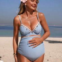 Conjunto de bikini de playa sexy con adorno de estrella de mar para mujeres embarazadas - Azul - Ver 4