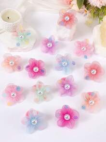 10pcs/Set Girls' Random Pearl Mesh Floral Scrunchies, Iridescent Snowflake Sequin 3D Textured Soft Elastic Hair Ties, Cute Hair Accessories For Daily Use - Multicolor - View 7
