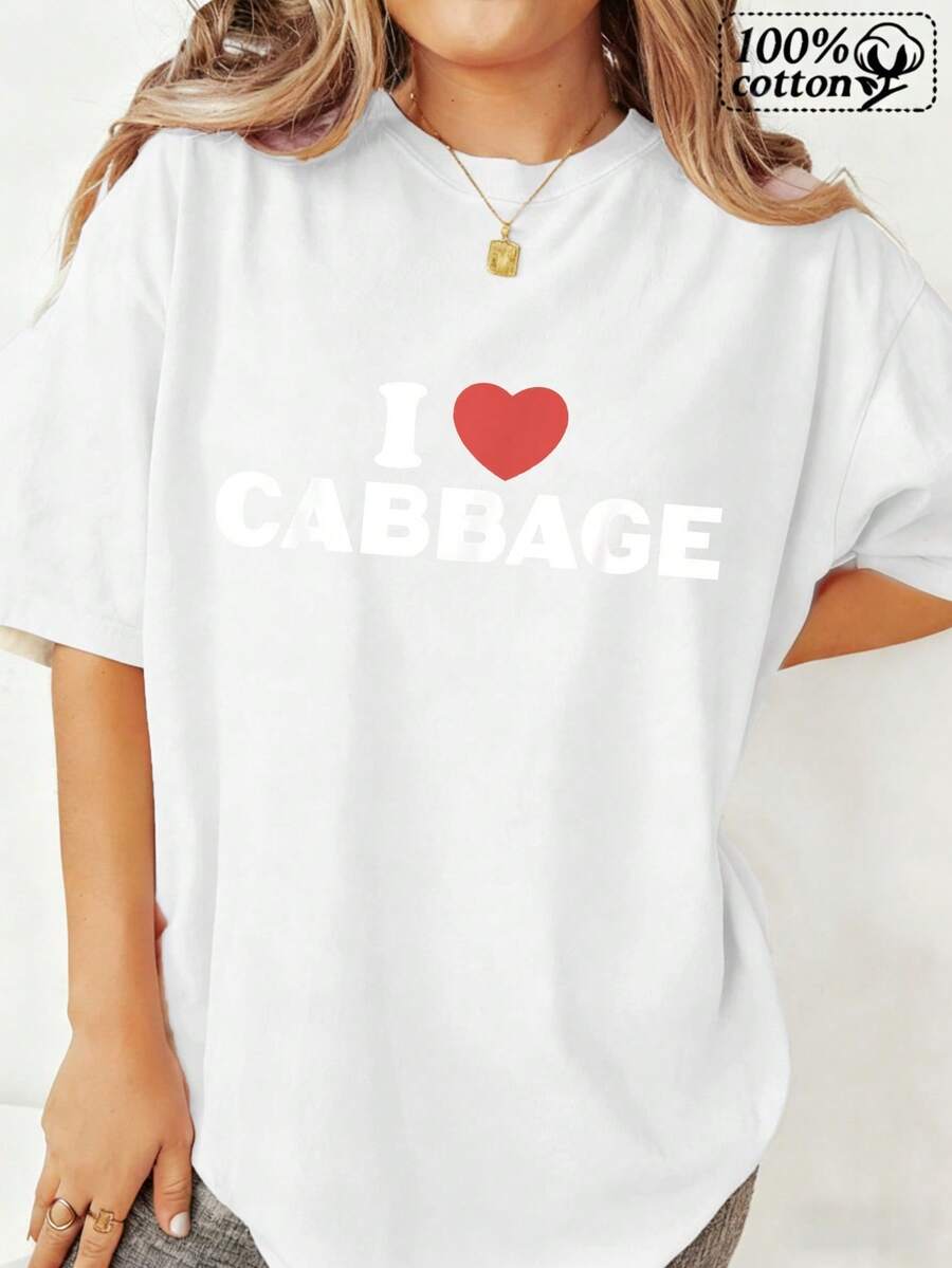 Moda mujer camiseta blanco | Me enc col corazón impresión cómodo casual uso diario con deta aplicado