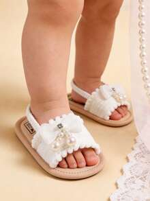 Giày sandal mùa hè cho bé gái, có nơ hoa, đế mềm, thích hợp cho váy cưới, giày tập đi cho bé sơ sinh, giày tập đi trong nôi. - trắng - Xem 13