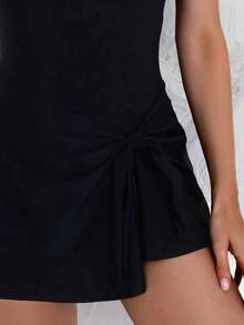 Swim Lushoire 1 pieza Traje de baño informal y deportivo de un solo color para mujer, para el verano - Negro - Ver 4