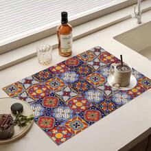 1pc Geometric Floral Tile Pattern Printed Coffee Bar Mat, Stove Mat, Drainage Mat, Silicone Drainage Mat For Coffee Machine, Rubber Drainage Mat, Super Absorbent And Wear-Resistant Dish Drying Mat, For Countertop, Restaurant, Kitchen, Patio Dining Table Decor, Household Kitchen Supplies, Countertop Decorative Mat - Multicolor - View 10