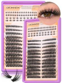 GROINNEYA 298片装6-18mm长度簇状假睫毛，自然蓬松效果，可自由组合的下睫毛延长套装，采用优质合成材料制成，适合DIY睫毛嫁接 - C - 查看 6