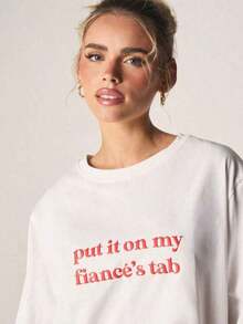Camiseta Vintage Oversized de Algodón con la Frase "Ponlo en la Cuenta de Mi Novio" |     Ropa para uso diario y de vacaciones, ropa de primavera/verano. Adecuada para primavera, verano y otoño. - Blanco - Ver 5
