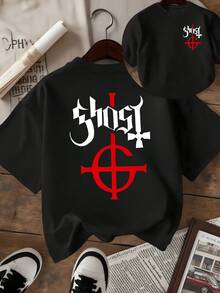 Símbolos llamativos en tono vibrante que evocan fuerza y misterio con letras artísticas entrelazadas sobre un fondo oscuro resaltando equilibrio y energía espiritual camiseta de mujer estampado doble moderno casual - Negro - Ver 1