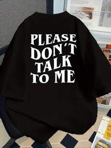 Please Don't Talk To Me, Don't Interrupt Me, Short-Sleeved Printed T-Shirt With Round Neck, Casual Top For Spring And Summer, Women's Clothing, Y2k, T-Shirt. - 黑色 - 查看 1