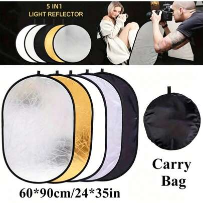 Reflector plegable 5 en 1, adecuado para softbox de fotografía ovalada de 60*90cm (24"*35"), con bolsa de almacenamiento, equipo de fotografía portátil para interiores y exteriores