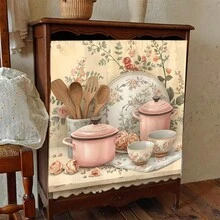 1 chiếc khăn trải bàn bằng nhung polyester in hoa hồng màu hồng, dùng làm rèm tủ bếp, dễ treo, lý tưởng cho trang trí nhà cửa, phù hợp với tủ bếp, tủ giặt, tủ đựng đồ, cũng có thể dùng làm rèm ngắn. - Nhiều màu - Xem 10