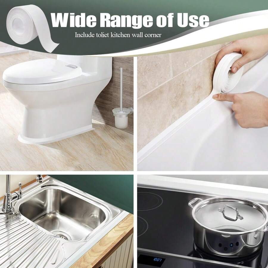TOUSEA Professional Waterproof Caulk Strip - Self Adhesive White Sealing Tape For Toilet, Tub, Peel And Stick Backsplash Finisher - Renter Friendly, Easy Install