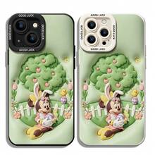 Funda de teléfono de Minnie Mouse de Disney, funda protectora de Conejito de Pascua. Compatible con modelos iPhone 17, 16, 15, 14, 13, 12, 11 Pro Series y Galaxy S22, S23, S24, S25, con Minnie Mouse de peluche con orejas de conejo sosteniendo huevos de Pascua, sobre un fondo verde claro con un árbol y flores, perfecto para fans de Disney, ideal para cumpleaños, fiestas, aniversarios, regalos de graduación o cualquier ocasión especial para sorprender a familiares, amigos, compañeros de clase y seres queridos. - Negro - Ver 1