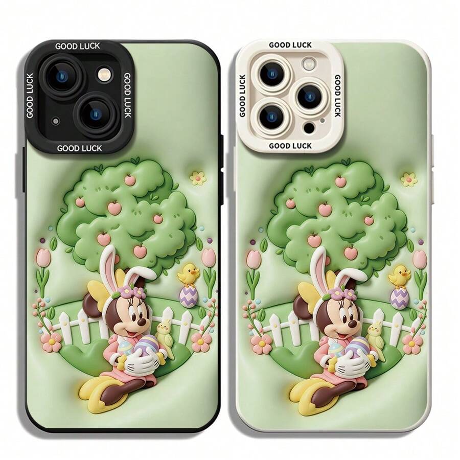 Funda de teléfono de Minnie Mouse de Disney, funda protectora de Conejito de Pascua. Compatible con modelos iPhone 17, 16, 15, 14, 13, 12, 11 Pro Series y Galaxy S22, S23, S24, S25, con Minnie Mouse de peluche con orejas de conejo sosteniendo huevos de Pascua, sobre un fondo verde claro con un árbol y flores, perfecto para fans de Disney, ideal para cumpleaños, fiestas, aniversarios, regalos de graduación o cualquier ocasión especial para sorprender a familiares, amigos, compañeros de clase y seres queridos. - Negro - Ver 1