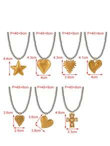 1 pieza Collar de acero de titanio con cuentas y estrella de cinco puntas para mujer, un regalo orgulloso adecuado para suministros de boda - Multicolor - Ver 2
