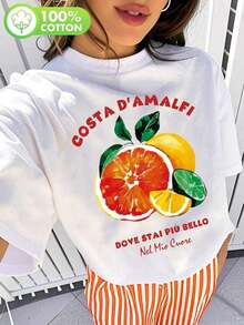 ropa de mujer Camiseta de verano con estampado de mandarina, Camiseta de regalo para amantes de la comida, Bonito regalo para ella, Blusa de frutas a la moda para mujer, Camiseta bordada con estilo veraniego para damas, camisas de mujer - Blanco - Ver 6