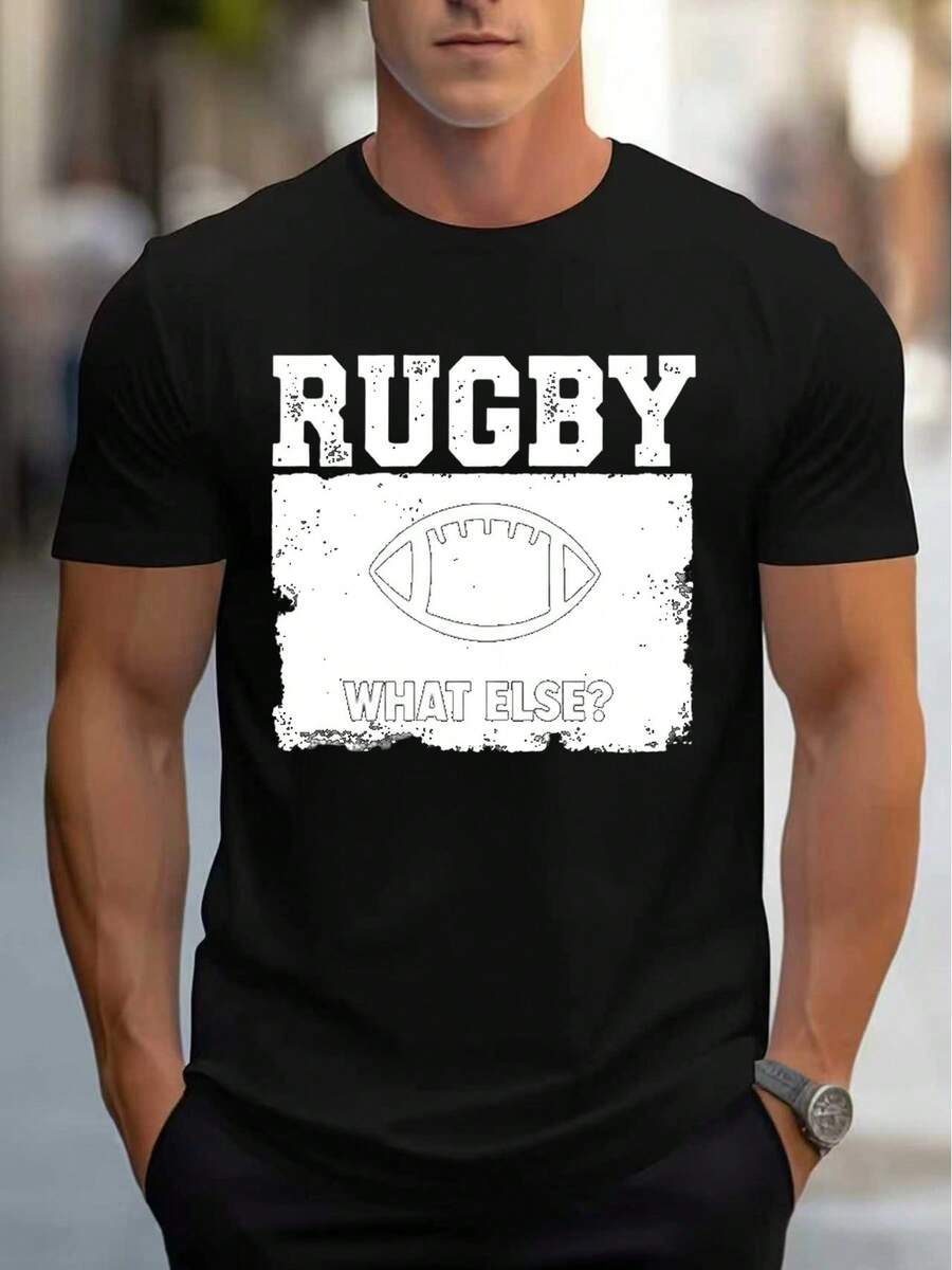 Camiseta de Rugby de Edición Limitada para Hombre, Transpirable, de Manga Corta y Cuello Redondo, con Estampado de la Unión de Rugby, Ropa Deportiva Casual de Verano para Uso al Aire Libre, Lavable a Máquina, Modelo Geometricpatterned03 - Negro - Ver 1