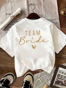 Women's Short Sleeve T-Shirt - Round Neck Blouse With Double-Sided Print, Letters And Heart, Suitable For All Seasons, Comfortable Casual Wear, Machine Washable, Versatile For Wedding Guest Outfits. - 白色 - 查看 2