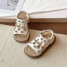 1 đôi sandal kiểu La Mã đính đá cho bé gái, giày công chúa dễ thương cho trẻ em, sandal đế mềm chống trượt cho bé gái, sandal mùa hè - Màu be - Xem 2