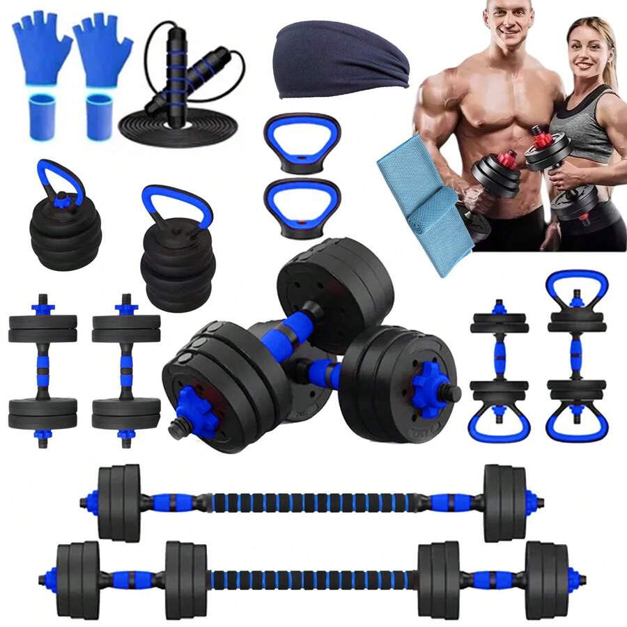 Dumbbells, Weights, Straight Bar, Exercise Kit, Adjustable, 10kg - Blue - View 1