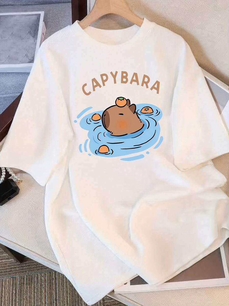 Camiseta de manga corta para mujer con diseño y estampado únicos, nuevo estilo de verano holgado para 2025, top favorecedor para - Blanco - Ver 1