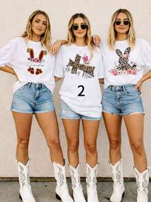 1 pieza de ropa de Pascua para mujer, camisa floral Faith, 100% algodón, estilo vintage, cuello redondo, transpirable, cómoda, para fiesta. - Blanco 2 - Ver 1