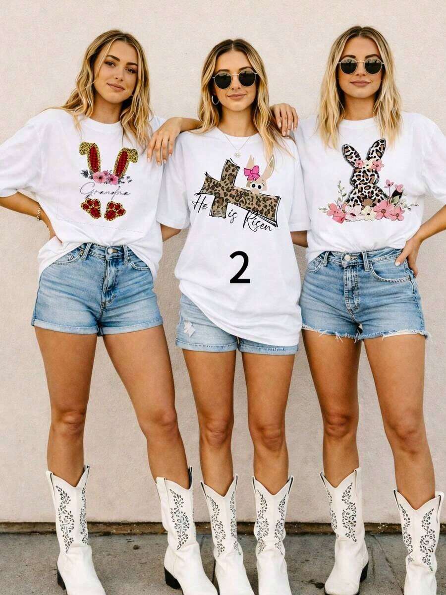 1 pieza de ropa de Pascua para mujer, camisa floral Faith, 100% algodón, estilo vintage, cuello redondo, transpirable, cómoda, para fiesta. - Blanco 2 - Ver 1