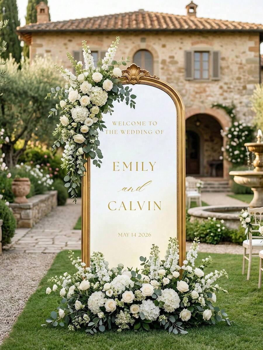 Adesivo de espelho personalizável para casamento (1 unidade) - Data e nome personalizados, elegante adesivo branco para casamento, ideal para chá de panela, aniversário, inauguração de casa - Papel de alta qualidade, decoração de casamento, design em formato de espelho, perfeito para o Dia dos Namorados, eventos de casamento e artigos para festas, impressão de alta qualidade. - Multicolorido - Ver 1