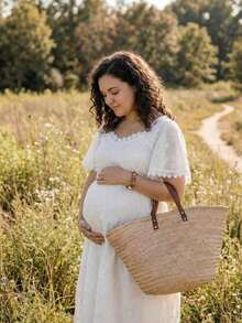 Vestido casual con escote de corazón para mujeres embarazadas en vacaciones de verano - Blanco - Ver 3