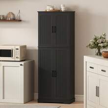 HOMCOM Tall Pantry Cabinet, 64" Kitchen Storage Cabinet With Adjustable Shelves And 8 Door Spice Racks, Farmhouse Freestanding Cupboard For Kitchen, Dining Room, Living Room, Black - Black - View 9