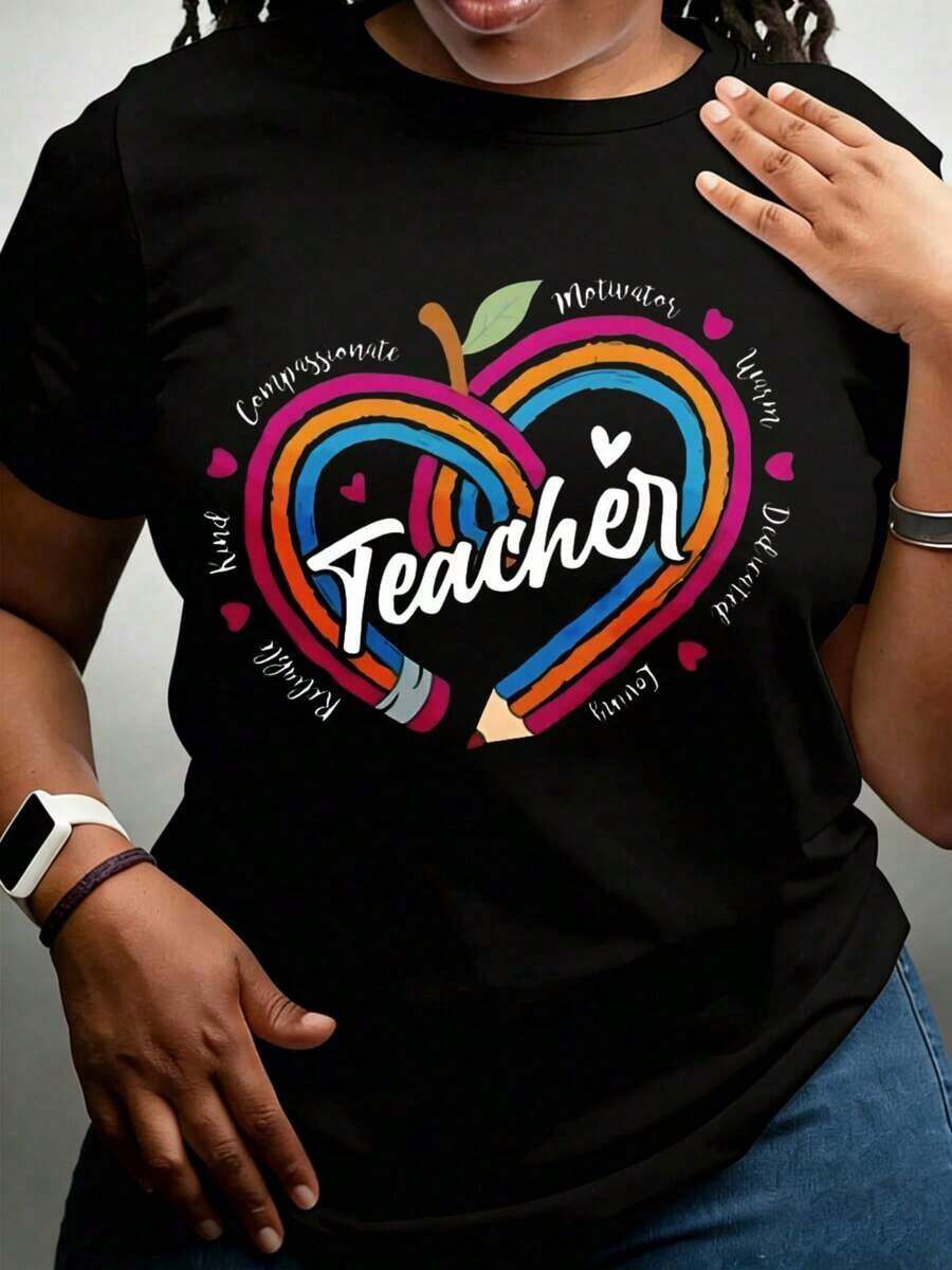 1 pieza Lápiz con diseño de corazón para maestros, palabras inspiradoras, motivador, compasivo, cálido, dedicado, amable, confiable, regalo para educadores, personal escolar, Día de Agradecimiento, Semana de Agradecimiento al Maestro, 180g, 100% algodón. - Negro - Ver 1