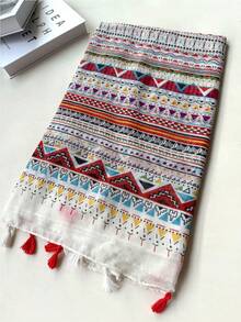 1pc Tropical Print Pattern Unique Cute Beautiful Design Lightweight Versatile Spring/Summer Headscarf, Sunscreen Shawl, Travel & Holiday Accessory For Women - White - View 3