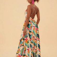 TRVLCHIC Mother's Day Tropical And Floral Printed Spaghetti Strap Backless Dresses For Women,Mother's Day Gift Ideas, Gift From Daughter,Summer Clothes,Beach Outfits For Woman,Rave Outfits Festival,Tropical Vacation, Bohemian Outfits, Ibiza Outfits, Western Style - Rosa Fucsia - Ver 4