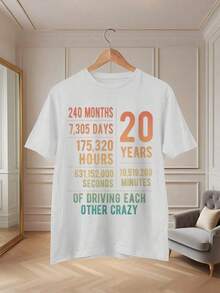 Funny T-Shirt For 20 Years Of Marriage, Graphic Print T-Shirt For 20th Wedding Anniversary, Women's Top - 白色 - 查看 4