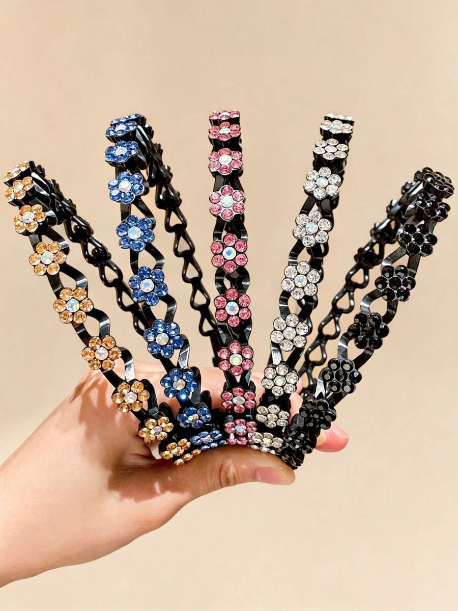2条装女童简约水晶梅花波浪发箍，防滑齿设计，款式随机 - 彩色 - 查看 1