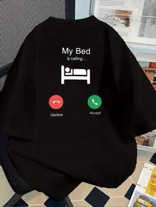 Short-Sleeved T-Shirt With A Print On The Front And Back - Theme: "My Bed Is Calling Me, Sleep" - Spring And Summer Printed T-Shirt For Women, A Fashionable, Versatile, And Casual Item. Y2k T-Shirt - 白色 - 查看 2