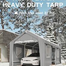 Beaully Heavy Duty Carport Canopy With Front Doors & Roll-Up Side Openings, 200gsm PE Tarp Car Shelter Tent, Ventilation Windows Vehicle Canopy, Weather-Resistant Portable Car Canopy,Gray - Gray - View 5