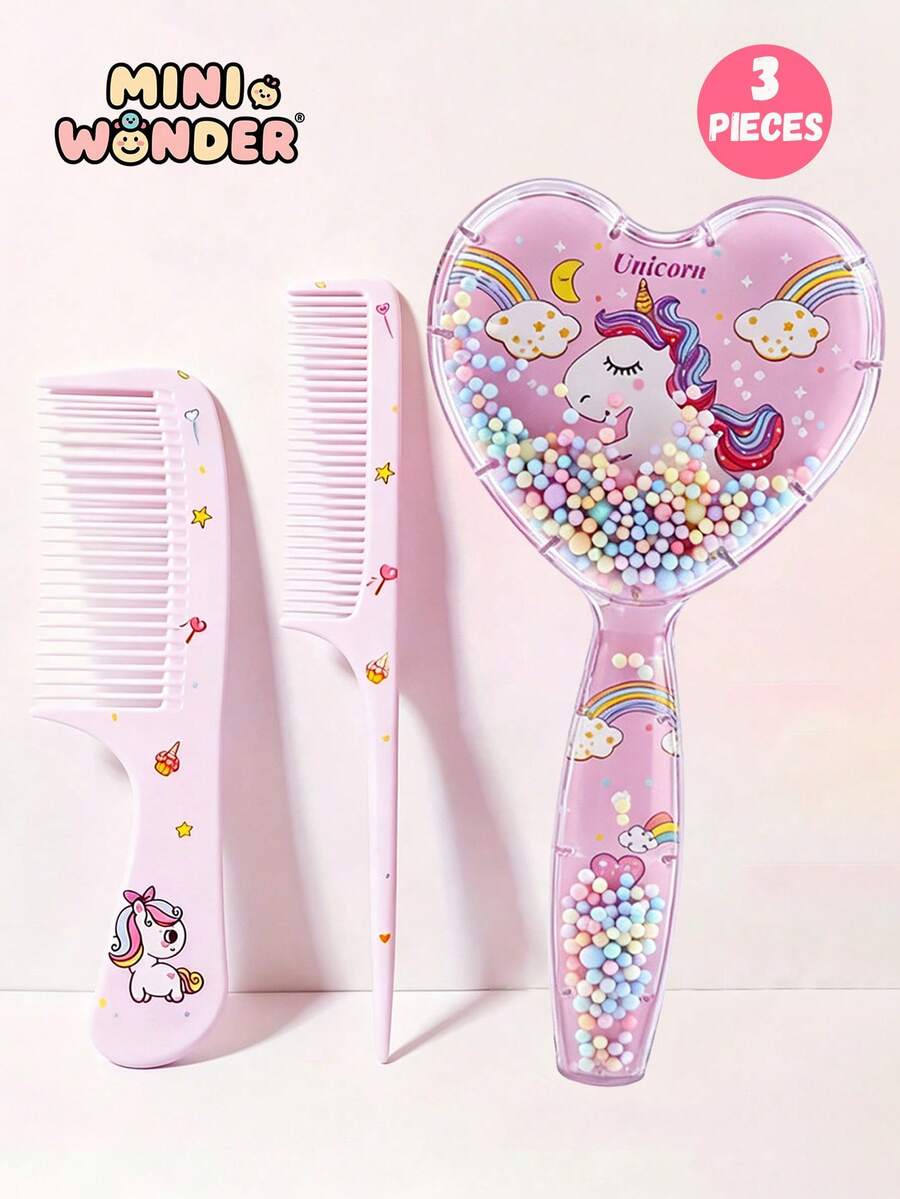 3件組愛心造型卡通美髮工具組－包含卡通梳、損壞髮梳、邊緣梳、尾梳與編髮工具 - 彩色 - 查看 1