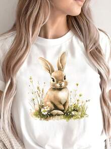Conejo floral T1S1Hirt Acuarela Conejo Grfico T1EE - Blanco - Ver 2