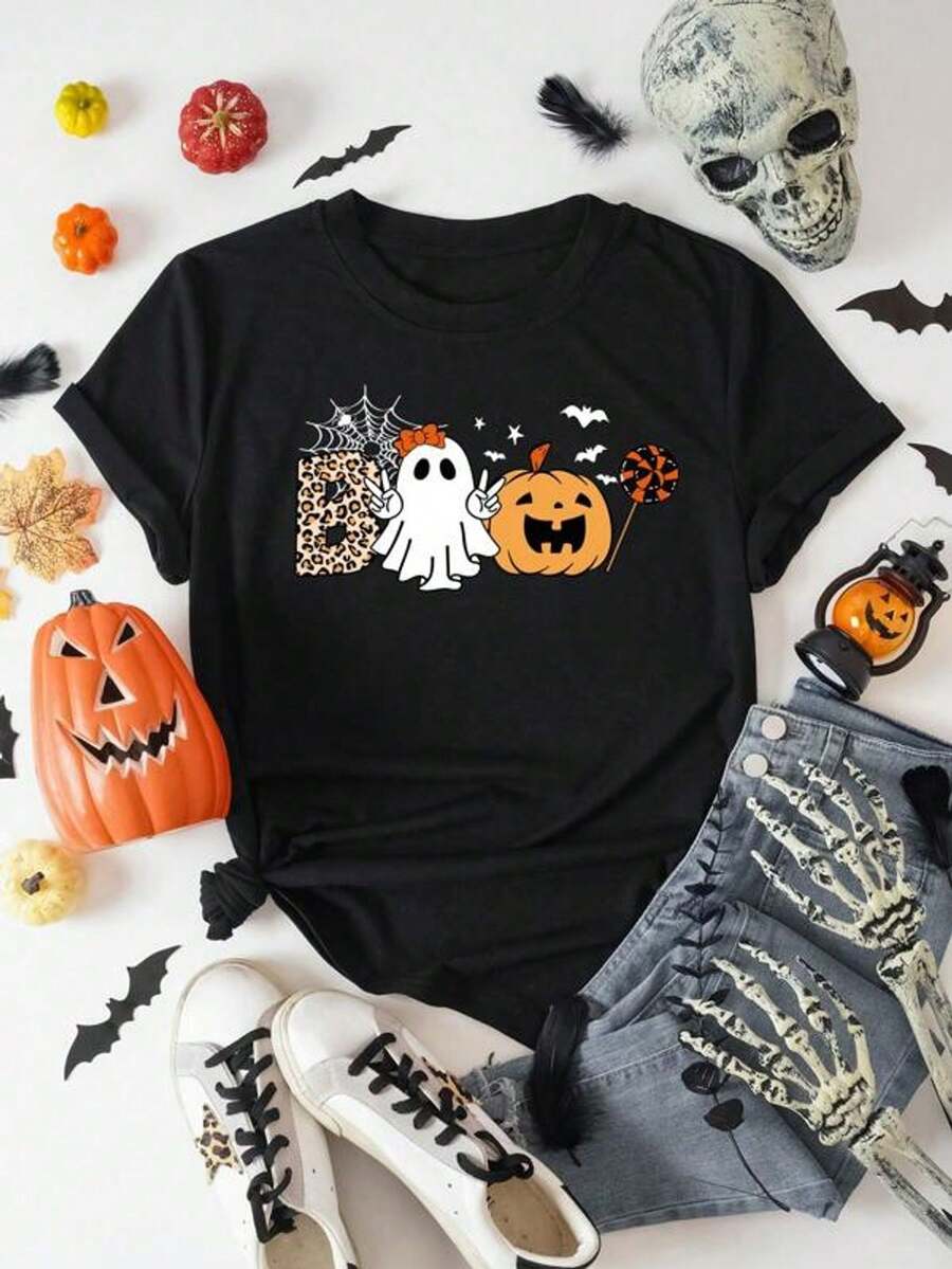 Camiseta con estampado de halloween - Negro - Ver 1
