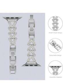 Luxury Cubic Zirconia Wheat Ear & Apple Shaped Watch Band Compatible With Apple Watch Series 6/SE/2/7/8/10 - Silver - View 5
