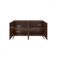 Sideboard In Mid-Century Design, Hallway Cabinet In Walnut Wood Look With 3D Grooves & Arched Doors, Engineered Wood, Adjustable Shelves, Gold-Colored Metal Feet - 棕色 - 查看 3