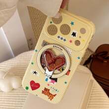 GUCADI Lemon Yellow Magnetic Alkaline Water Heart-Shaped Magnetic Phone Holder Case, Suitable For IPhone 17 Pro Max, Apple 16 Magnetic Holder, 15 Sticker Model, 13 Soft Case, Cute, Creative, Geometric, Cartoon Style, Adorable, Fresh, Niche, Ins Style - Lemon Yellow - View 4