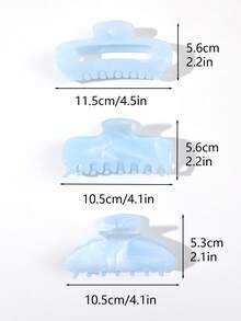 3pcs Set Icy Blue Marble Tie Dye Half-Circle, Oval Hollow Hair Claw Clips, Elegant Minimalist Chic Hair Accessories For Ponytail, Bun, Bangs, Suitable For Beach, Date, Vacation - Multicolor - View 3