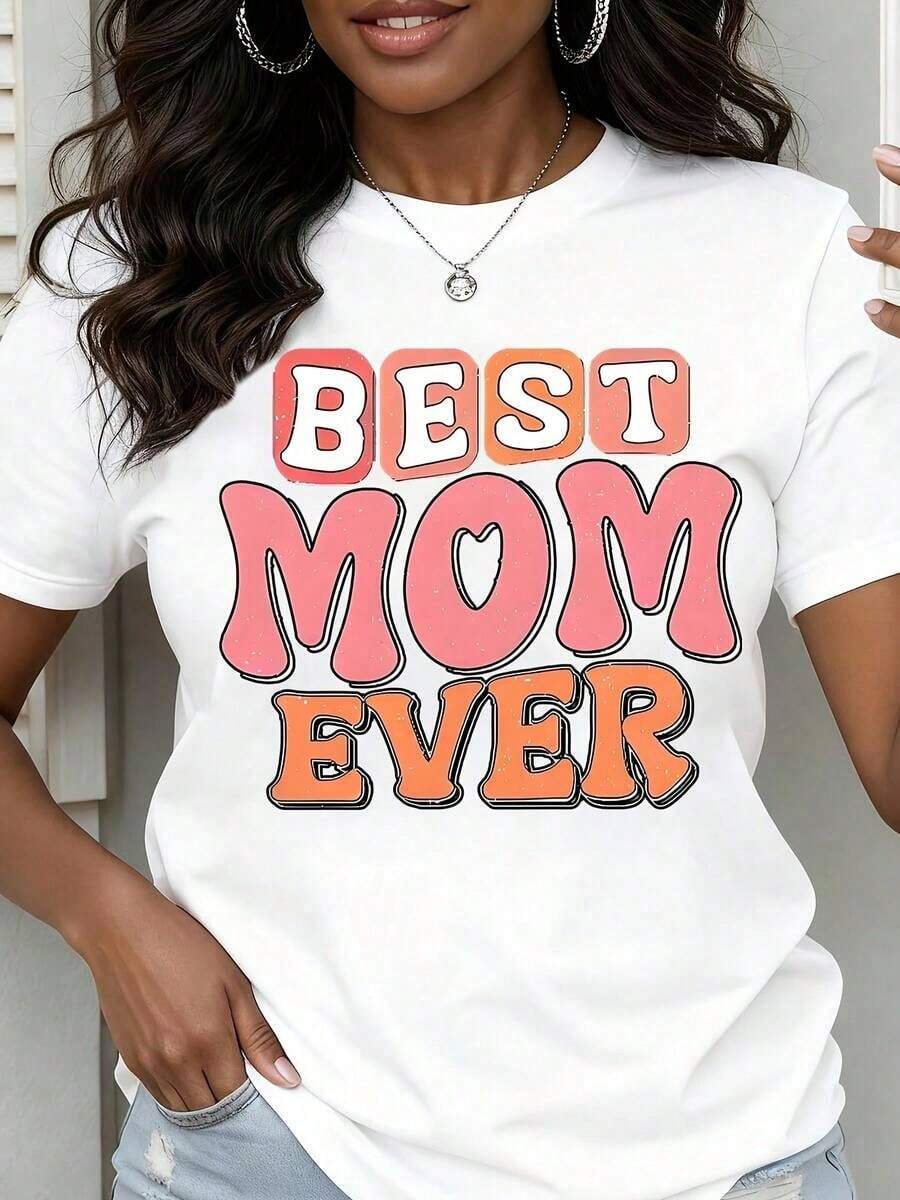 Camiseta de Cuello Redondo para Mujer con Estampado 'La Mejor Mamá del Mundo', Manga Corta, para Regalo del Día de la Madre, Ropa Casual - Blanco - Ver 1