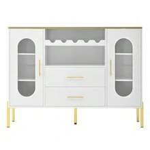 White Sideboard, Glass Fronts & Wine Rack – Sideboard For Dining Room & Living Room – Adjustable Feet – Plenty Of Storage Space & Modern Design - 白色 - 查看 9