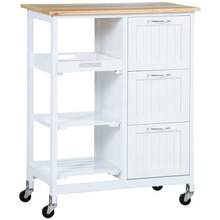 Kitchen Trolley, Serving Trolley With 3 Drawers, 3 Shelves, Countertop, Kitchen Trolley With Wheels, Storage Trolley, White, 67 X 37 X 85 Cm - White - View 1