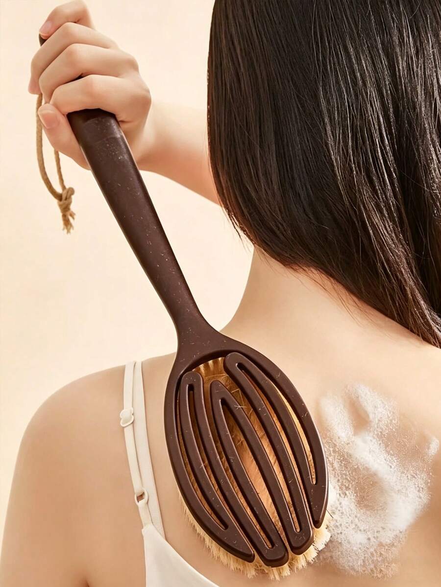 1 chiếc bàn chải tắm hai mặt với lông tự nhiên mềm và cứng, cán dài, dùng để tẩy tế bào chết toàn thân, chải khô hoặc tắm, dụng cụ chà da, phụ kiện tắm, vật dụng thiết yếu cho việc chăm sóc bản thân. - Nhiều màu - Xem 1