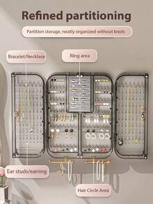 1pc Large Capacity Dustproof Jewelry Box, High Transparent PET Wall Mounted Jewelry Organizer, Hole-Free Earring Necklace Hairband Display Storage Rack For Home Use - Multicolor - View 3