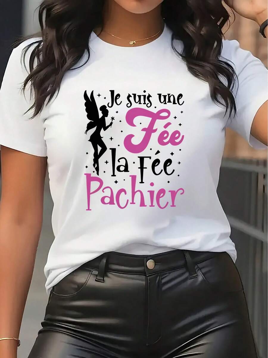 Camiseta de Manga Corta Elegante para Mujer de GiftDreamy - Diseño Exquisito con Temática de Hadas, Top Casual de Cuello Redondo Fácil de Combinar, Mezcla de Poliéster para Mayor Comodidad y Transpirabilidad, Perfecta para Usar Todo el Año y Resaltar Tu Encanto Único. Opción ideal para fiestas de cumpleaños. 100% algodón. Suave. - Blanco - Ver 1