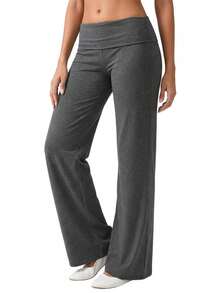Women's Spring Summer Baggy Pants Foldover Waist Solid Color Loose Wide Leg Pants - Dark Grey - View 1