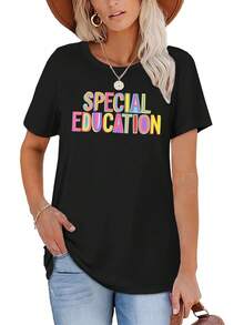 Special Education T-Shirts For Teachers, Special Education Graphic T-Shirts For Teachers, For Teaching Life, Short Sleeve Gift. - 黑色 - 查看 3